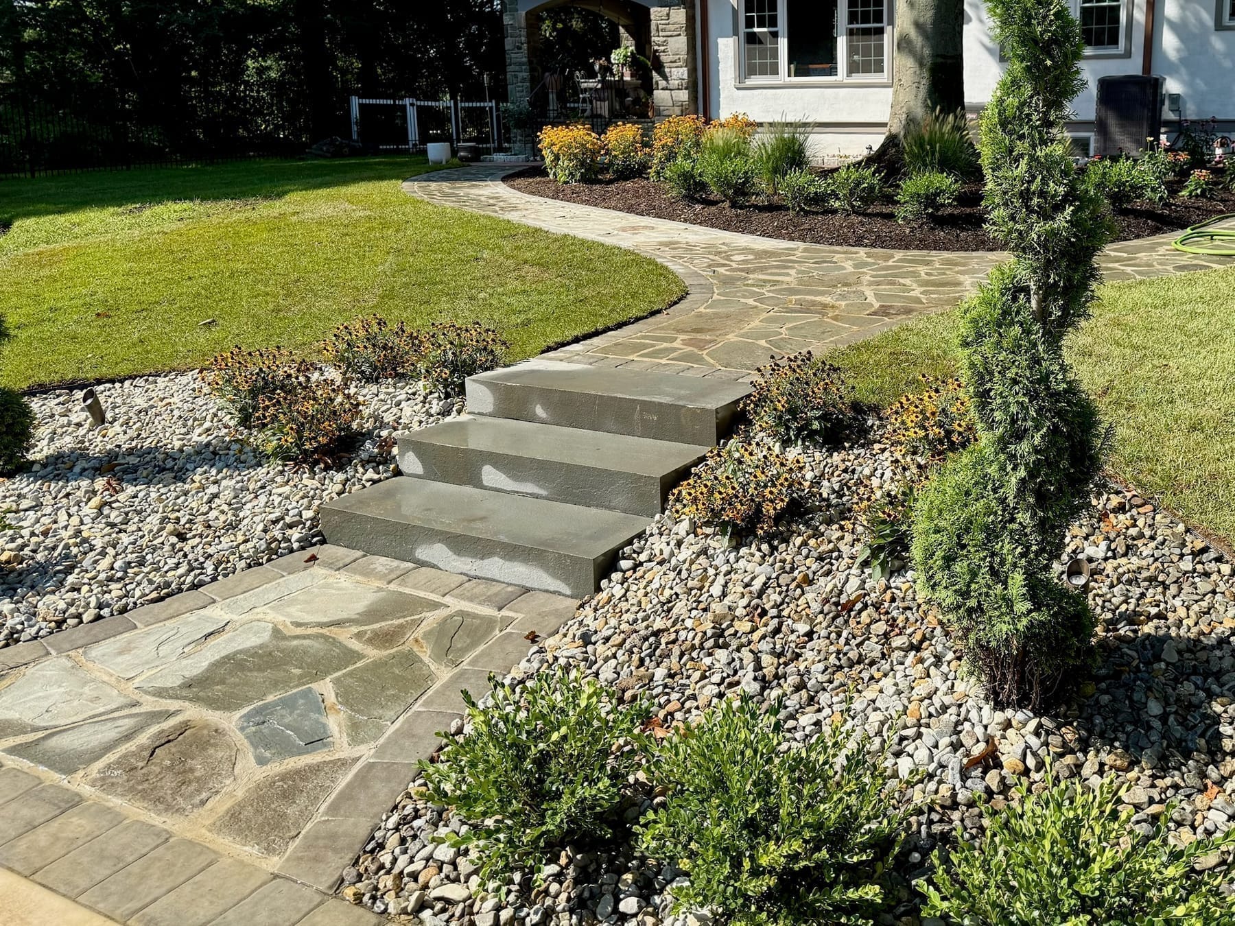 Bluestone steps with flagstone walkway
